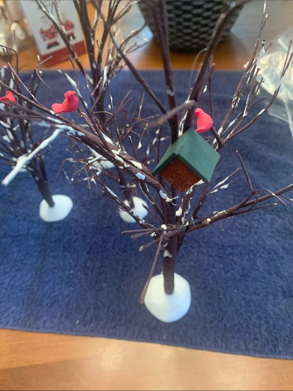 Department 56 set of 6 bare branch trees with cardinal accents